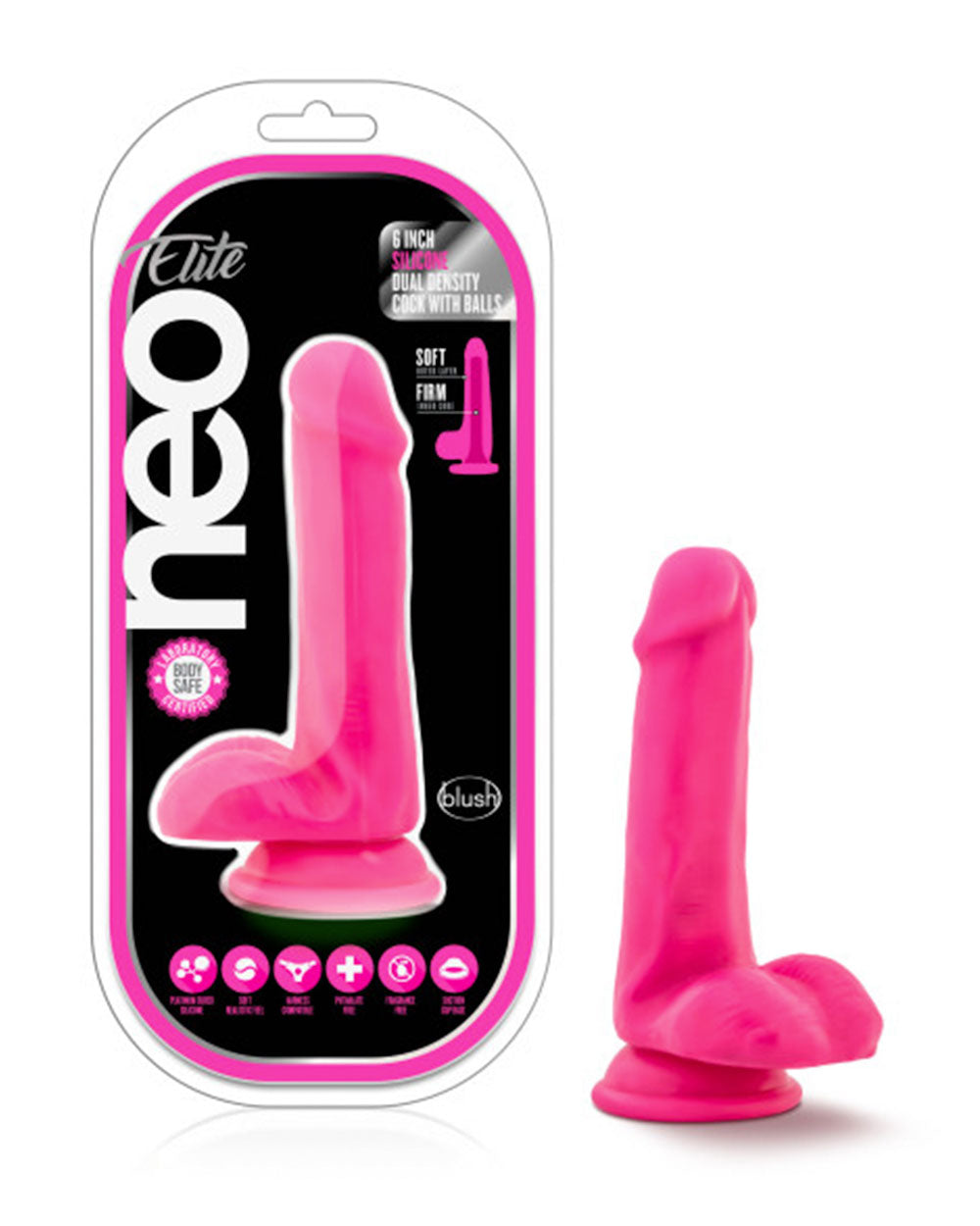 Neo Elite 6in Silicone Dildo - Neon Pink
