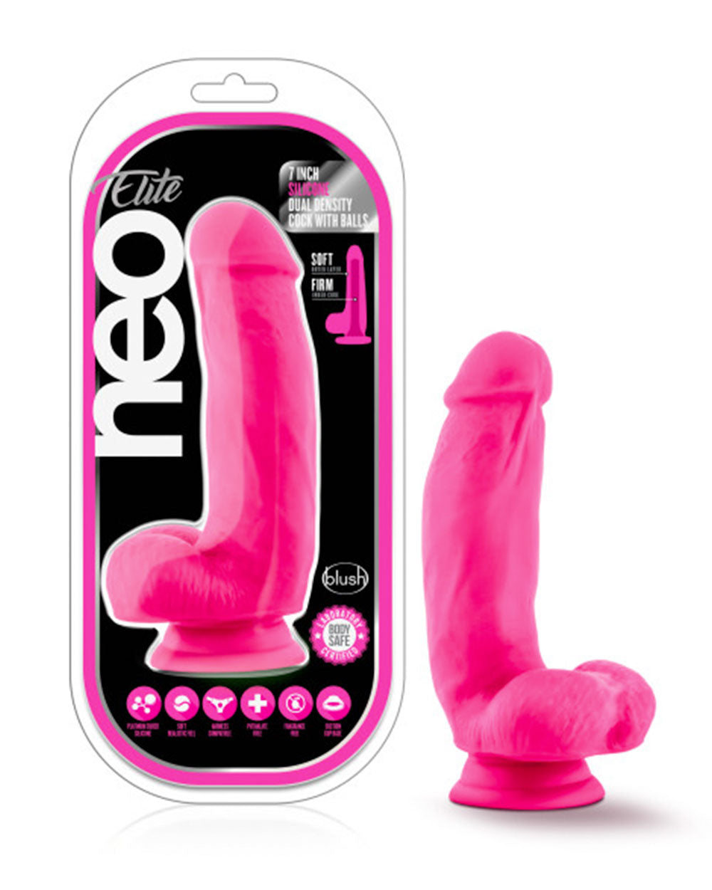 Neo Elite 7in Silicone Dildo - Neon Pink