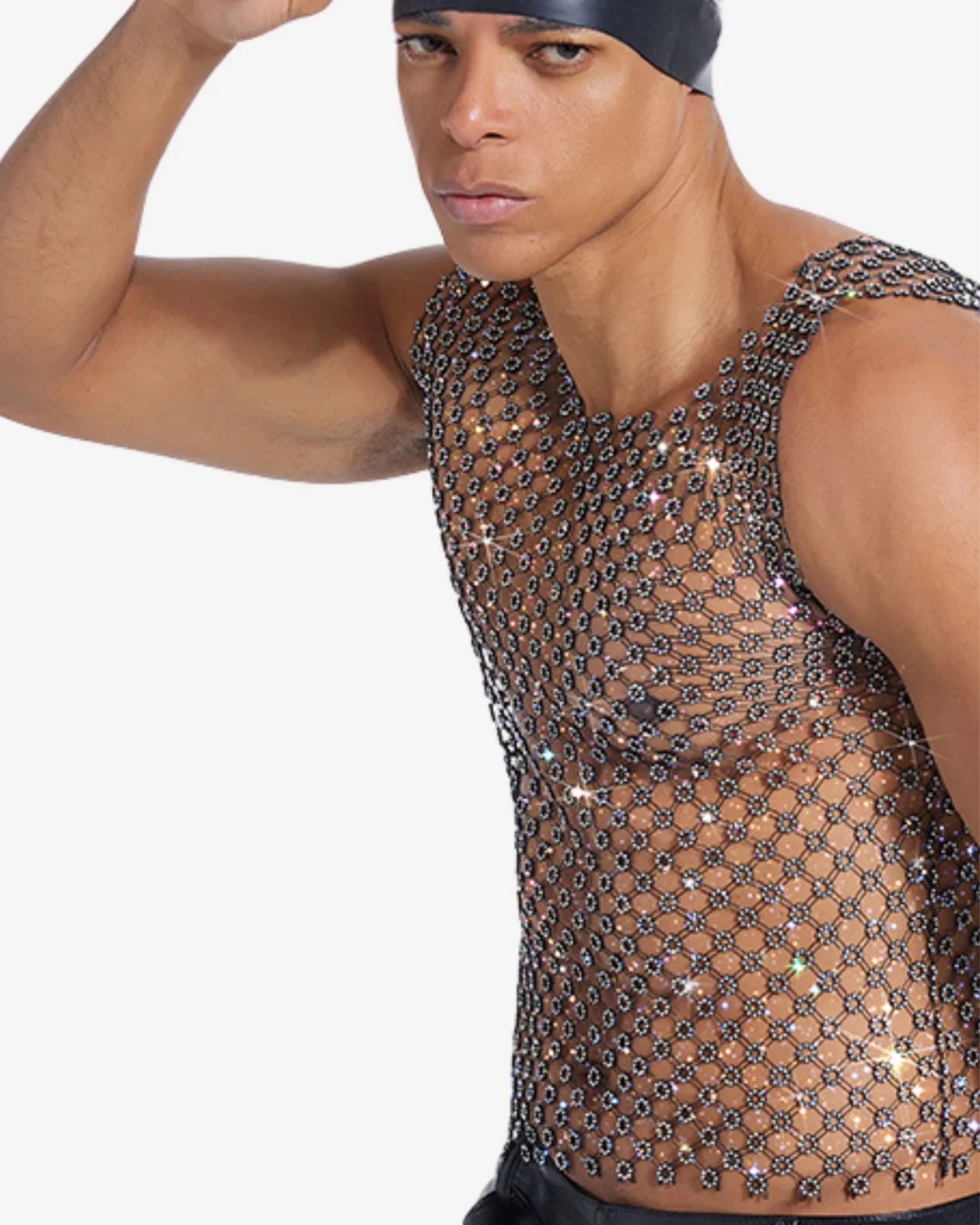 Black Rhinestone Mesh Crop Tank