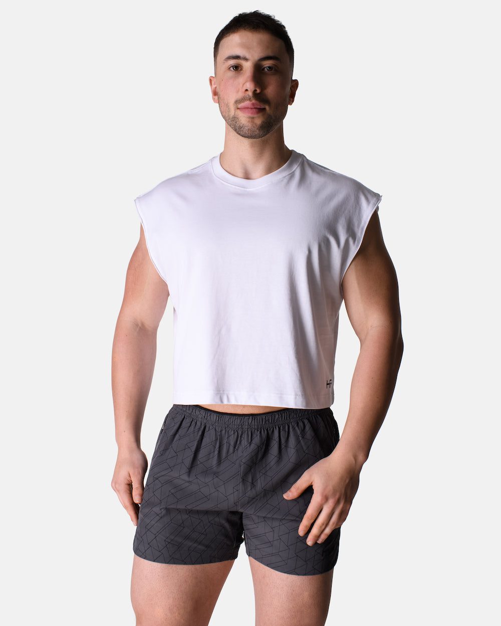 Abs Box Cut Muscle Tank - White