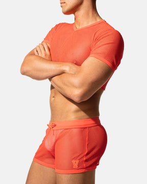 Field Mesh Crop Tee - Neon Orange